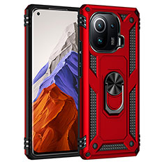 Custodia Silicone e Plastica Opaca Cover con Magnetico Anello Supporto S05 per Xiaomi Mi 11 Pro 5G Rosso