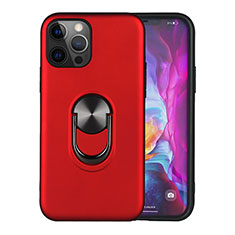 Custodia Silicone e Plastica Opaca Cover con Magnetico Anello Supporto S06 per Apple iPhone 12 Pro Max Rosso