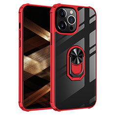 Custodia Silicone e Plastica Opaca Cover con Magnetico Anello Supporto S06 per Apple iPhone 15 Pro Max Rosso