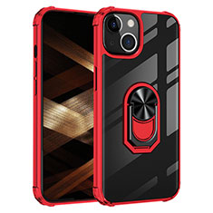 Custodia Silicone e Plastica Opaca Cover con Magnetico Anello Supporto S06 per Apple iPhone 15 Rosso