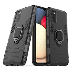 Custodia Silicone e Plastica Opaca Cover con Magnetico Anello Supporto S06 per Samsung Galaxy M02s Nero