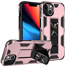 Custodia Silicone e Plastica Opaca Cover con Magnetico Anello Supporto S07 per Apple iPhone 13 Oro Rosa