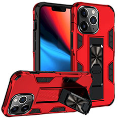 Custodia Silicone e Plastica Opaca Cover con Magnetico Anello Supporto S07 per Apple iPhone 13 Pro Rosso