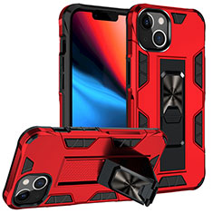 Custodia Silicone e Plastica Opaca Cover con Magnetico Anello Supporto S07 per Apple iPhone 13 Rosso