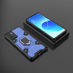 Custodia Silicone e Plastica Opaca Cover con Magnetico Anello Supporto S07 per Oppo Reno6 5G Blu