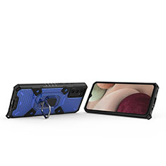 Custodia Silicone e Plastica Opaca Cover con Magnetico Anello Supporto S07 per Samsung Galaxy A03s Blu