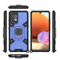 Custodia Silicone e Plastica Opaca Cover con Magnetico Anello Supporto S07 per Samsung Galaxy A32 5G Blu