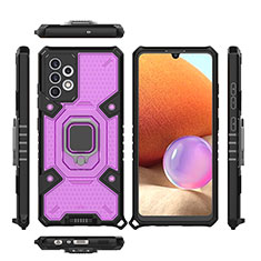 Custodia Silicone e Plastica Opaca Cover con Magnetico Anello Supporto S07 per Samsung Galaxy A32 5G Viola