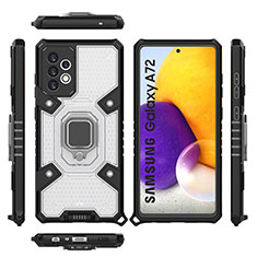 Custodia Silicone e Plastica Opaca Cover con Magnetico Anello Supporto S07 per Samsung Galaxy A72 4G Bianco