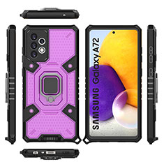 Custodia Silicone e Plastica Opaca Cover con Magnetico Anello Supporto S07 per Samsung Galaxy A72 5G Viola