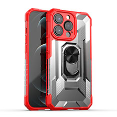 Custodia Silicone e Plastica Opaca Cover con Magnetico Anello Supporto S08 per Apple iPhone 13 Pro Max Rosso