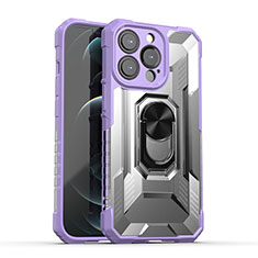 Custodia Silicone e Plastica Opaca Cover con Magnetico Anello Supporto S08 per Apple iPhone 13 Pro Max Viola