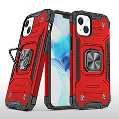 Custodia Silicone e Plastica Opaca Cover con Magnetico Anello Supporto S08 per Apple iPhone 14 Rosso