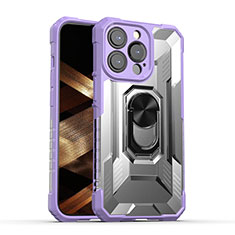 Custodia Silicone e Plastica Opaca Cover con Magnetico Anello Supporto S08 per Apple iPhone 15 Pro Viola