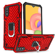 Custodia Silicone e Plastica Opaca Cover con Magnetico Anello Supporto S08 per Samsung Galaxy A01 SM-A015 Rosso