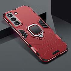Custodia Silicone e Plastica Opaca Cover con Magnetico Anello Supporto S08 per Samsung Galaxy S21 FE 5G Rosso