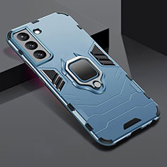 Custodia Silicone e Plastica Opaca Cover con Magnetico Anello Supporto S08 per Samsung Galaxy S21 Plus 5G Blu