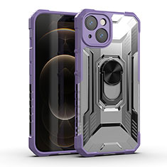 Custodia Silicone e Plastica Opaca Cover con Magnetico Anello Supporto S09 per Apple iPhone 13 Viola