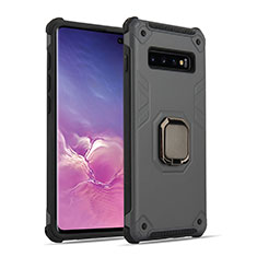 Custodia Silicone e Plastica Opaca Cover con Magnetico Anello Supporto T01 per Samsung Galaxy S10 Grigio