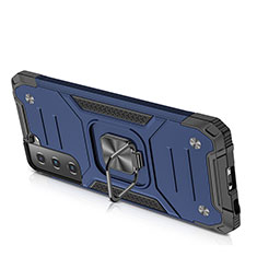 Custodia Silicone e Plastica Opaca Cover con Magnetico Anello Supporto T05 per Samsung Galaxy S21 FE 5G Blu
