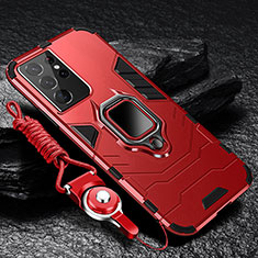 Custodia Silicone e Plastica Opaca Cover con Magnetico Anello Supporto T06 per Samsung Galaxy S23 Ultra 5G Rosso