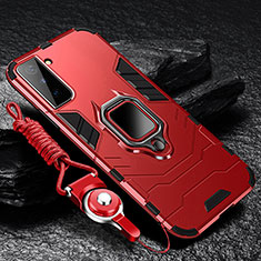 Custodia Silicone e Plastica Opaca Cover con Magnetico Anello Supporto T06 per Samsung Galaxy S24 5G Rosso