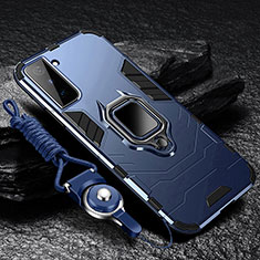 Custodia Silicone e Plastica Opaca Cover con Magnetico Anello Supporto T06 per Samsung Galaxy S24 Plus 5G Blu