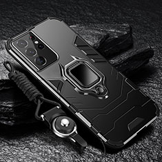 Custodia Silicone e Plastica Opaca Cover con Magnetico Anello Supporto T06 per Samsung Galaxy S24 Ultra 5G Nero