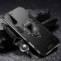 Custodia Silicone e Plastica Opaca Cover con Magnetico Anello Supporto T06 per Samsung Galaxy S25 5G Nero