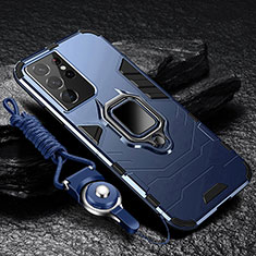 Custodia Silicone e Plastica Opaca Cover con Magnetico Anello Supporto T06 per Samsung Galaxy S25 Ultra 5G Blu