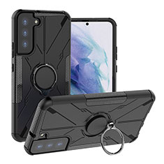 Custodia Silicone e Plastica Opaca Cover con Magnetico Anello Supporto T08 per Samsung Galaxy S21 Plus 5G Nero
