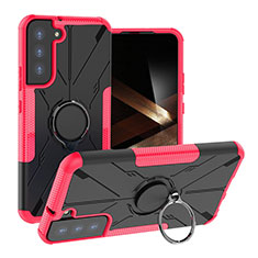 Custodia Silicone e Plastica Opaca Cover con Magnetico Anello Supporto T08 per Samsung Galaxy S24 Plus 5G Rosa Caldo