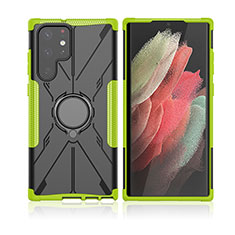 Custodia Silicone e Plastica Opaca Cover con Magnetico Anello Supporto T09 per Samsung Galaxy S22 Ultra 5G Verde