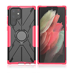 Custodia Silicone e Plastica Opaca Cover con Magnetico Anello Supporto T09 per Samsung Galaxy S23 Ultra 5G Rosa Caldo