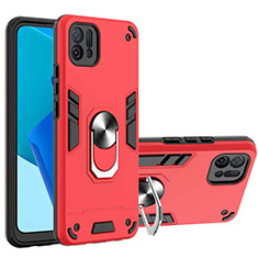 Custodia Silicone e Plastica Opaca Cover con Magnetico Anello Supporto Y01B per Oppo A16e Rosso