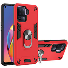 Custodia Silicone e Plastica Opaca Cover con Magnetico Anello Supporto Y01B per Oppo F19 Pro Rosso