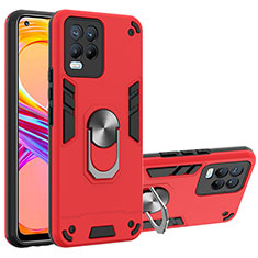 Custodia Silicone e Plastica Opaca Cover con Magnetico Anello Supporto Y01B per Realme 8 4G Rosso