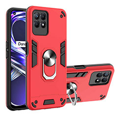 Custodia Silicone e Plastica Opaca Cover con Magnetico Anello Supporto Y01B per Realme 8i Rosso