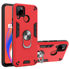 Custodia Silicone e Plastica Opaca Cover con Magnetico Anello Supporto Y01B per Realme C12 Rosso