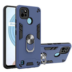 Custodia Silicone e Plastica Opaca Cover con Magnetico Anello Supporto Y01B per Realme C21 Blu