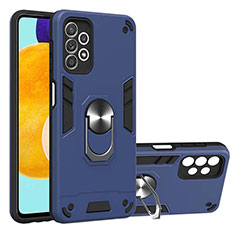 Custodia Silicone e Plastica Opaca Cover con Magnetico Anello Supporto Y01B per Samsung Galaxy A52 5G Blu