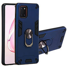 Custodia Silicone e Plastica Opaca Cover con Magnetico Anello Supporto Y01B per Samsung Galaxy A81 Blu