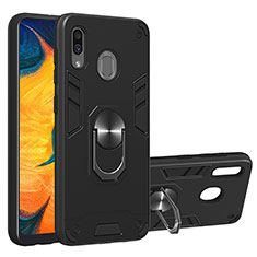 Custodia Silicone e Plastica Opaca Cover con Magnetico Anello Supporto Y01B per Samsung Galaxy M10S Nero