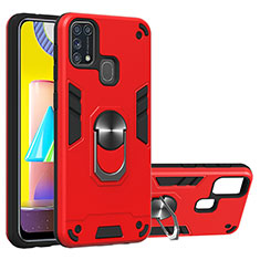 Custodia Silicone e Plastica Opaca Cover con Magnetico Anello Supporto Y01B per Samsung Galaxy M31 Prime Edition Rosso