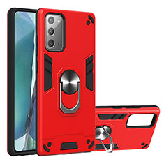 Custodia Silicone e Plastica Opaca Cover con Magnetico Anello Supporto Y01B per Samsung Galaxy Note 20 5G Rosso