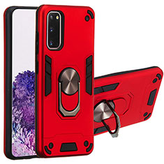 Custodia Silicone e Plastica Opaca Cover con Magnetico Anello Supporto Y01B per Samsung Galaxy S20 Rosso