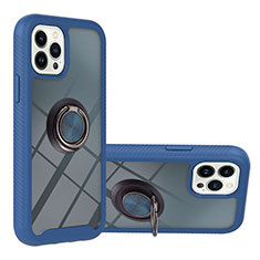 Custodia Silicone e Plastica Opaca Cover con Magnetico Anello Supporto YB1 per Apple iPhone 13 Pro Blu