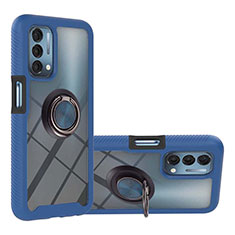 Custodia Silicone e Plastica Opaca Cover con Magnetico Anello Supporto YB1 per OnePlus Nord N200 5G Blu