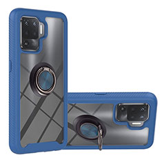 Custodia Silicone e Plastica Opaca Cover con Magnetico Anello Supporto YB1 per Oppo F19 Pro Blu