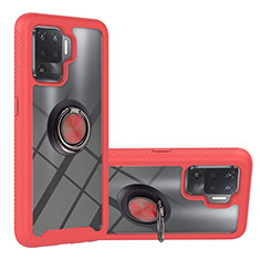 Custodia Silicone e Plastica Opaca Cover con Magnetico Anello Supporto YB1 per Oppo Reno5 Lite Rosso
